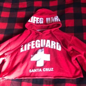 cropped santa cruz lifeguard pull over hoodie